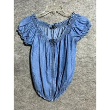 Chambray Statement Top L Y2K Prairie Western Boho Chic Cottagecore Fairycore Zip
