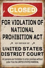 Closed Prohibition Metal Tin Sign Speakeasy Prohibition 1920s Vintage Retro Deco