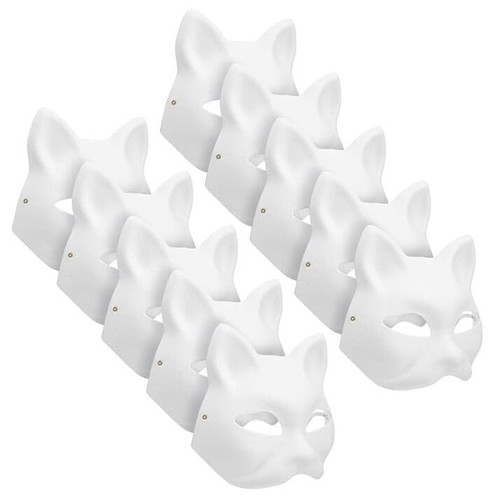 10PCS Cat Mask DIY White Cat Painted Masks Half Blank Animal Cosplay Dress Up