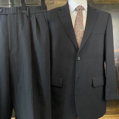 Joseph & Feiss International Trio 40R 32 x 28 100% Wool 2 Piece Black 2Btn Suit
