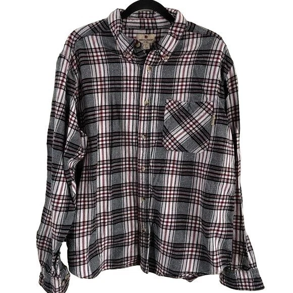 WOOLRICH Men’s Gray & Red Plaid Flannel Shirt Sz XL Fall Winter Outdoor
