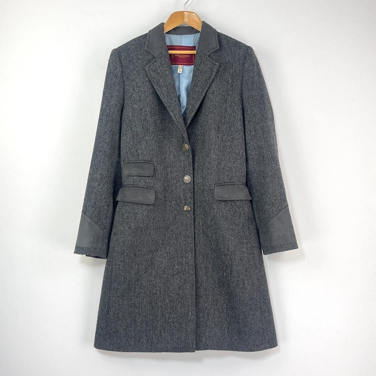 Veste Longue Scott Taylor Tweed Gris à Motif Floral – Taille L – Neuf Sans étiquettes