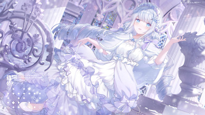 Anime girls dress long hair blue eyes looking at viewer Playmat Gaming Mat Desk