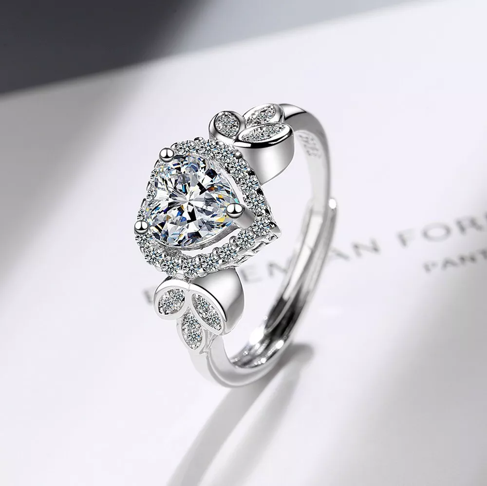 2024 NEW 18K White gold HEART SHAPE Engagement Wedding Adjustable