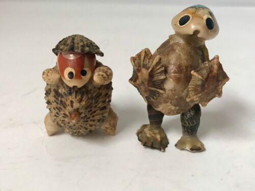 2 figurines miniatures vintage tortues coquillages ninja soldats bouclier guerrier coquille hommes - Photo 1/5