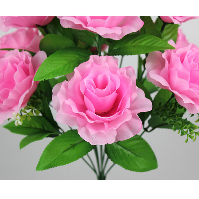 12 Heads Silk Rose Artificial Flowers Fake Bouquet for Wedding Party