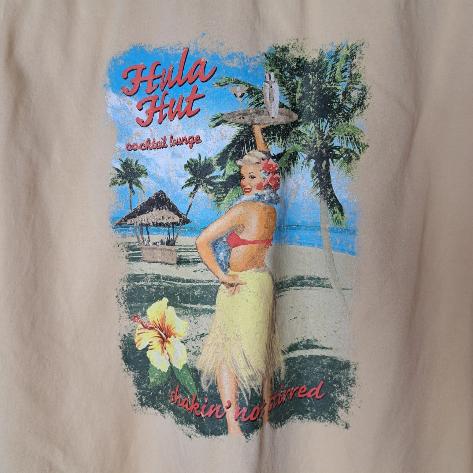Caribbean Pineapple Hawaiian Shirt Mens Medium Yellow Tencel Blend "HULA HUT"