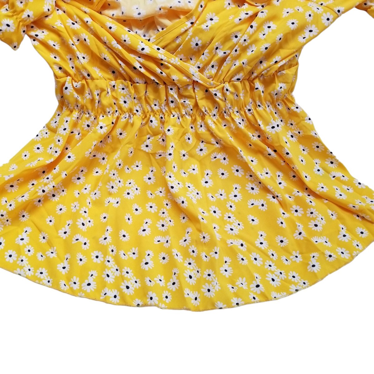 SHEIN CURVE Daisy Print Surplice V-Neck Peplum Top Womens SHEIN CURVE Daisy Print Surplice V-Neck Peplum Top Womens