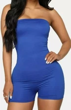 do.Cross Women's Sexy Strapless Bandeau Romper Jumpsuit Short Pants Bodysuits M