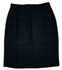 Field Manor Modern Classics Size 4 Black Wool Crepe Windowpane Pencil Skirt USA