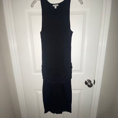 james perse ruched midi dress James Perse Dress Womens S Gray Ruched Side Long Sleeve Midi Cozy Stretchy