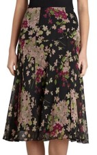 Lauren Ralph Lauren Magdalena Black Floral Silk Midi Skirt 10 12 159