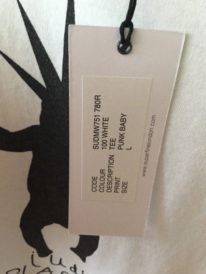 CAMISETA SUPERFINA PARA HOMBRE PUNK BEBÉ BLANCA MANGA LARGA TALLA S Foto 3 de 3