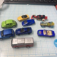 Lot of 8 Used Diecast Toy Cars+1 Bus, Mixed Brands- Matchbox/Hot Wheels/Top Mark