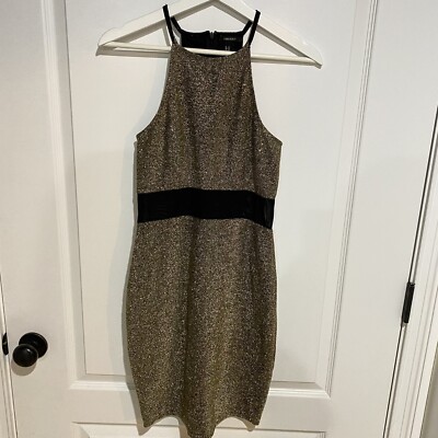 Forever 21 bodycon metallic gold formfitting dress medium Sheer mid panel |  eBay