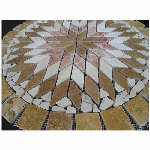 Medaglione casa travertino pietra naturale marmo rete mosaico decorazione pavimento travertino - Foto 2 di 5