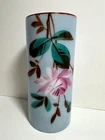 vintage milk glass vase with paintedflower; 6 1/8"