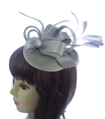 Large Fascinator Grey Hair Clip Feather Fascinator Satin Hat