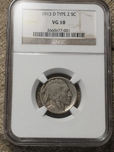 1913-D Type 2 Semi-Key Buffalo Nickel, NGC VG 10, Scarce This Nice