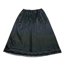 VTG Black Lace Layering Slip Skirt Pull On Sz M Dainty Feminine Whimsigoth USA