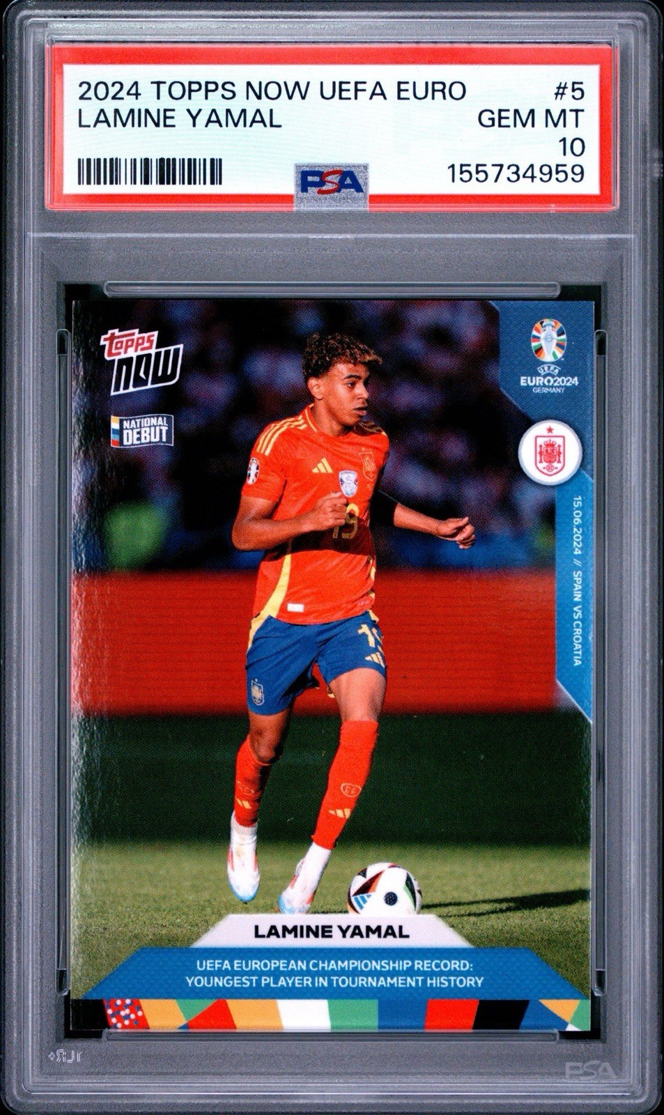 2024 TOPPS NOW UEFA EURO #5 LAMINE YAMAL PSA 10