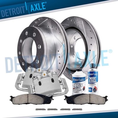Front Drilled Rotors Calipers + Ceramic Brake Pads for Dodge Ram 1500 2500 3500