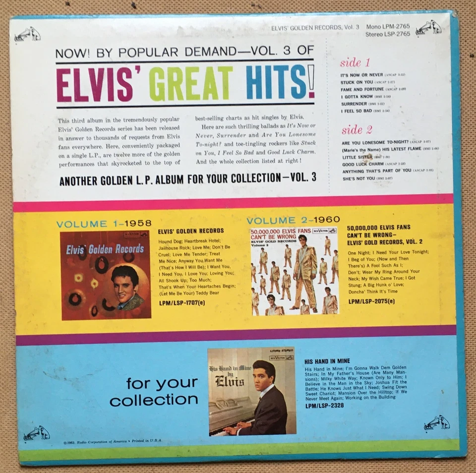 LP ELVIS PRESLEY ELVIS' GOLDEN RECORD VOL 3 USA 1963. FR 1967 - Photo 2/4