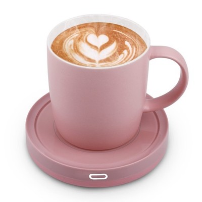 Smart Coffee Set Auto On/Off Gravity Mug Warmer Heating Plate 14oz Pink 131F