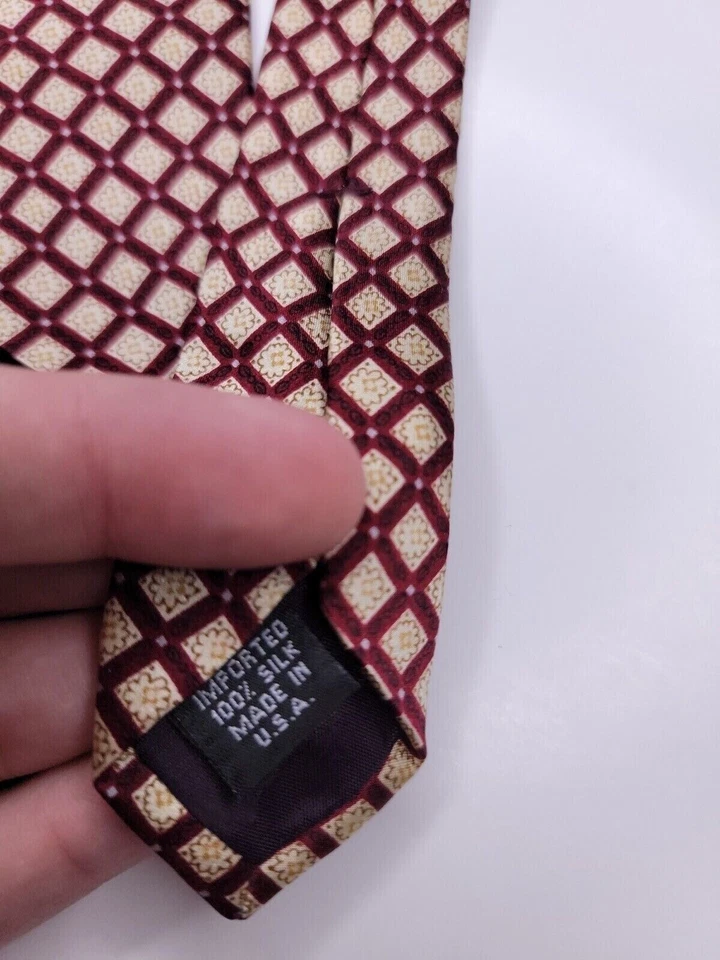 John Henry 男式正式领带 56 英寸长 x 4 英寸宽米色/勃艮第领带 — 第 4/4 张图片