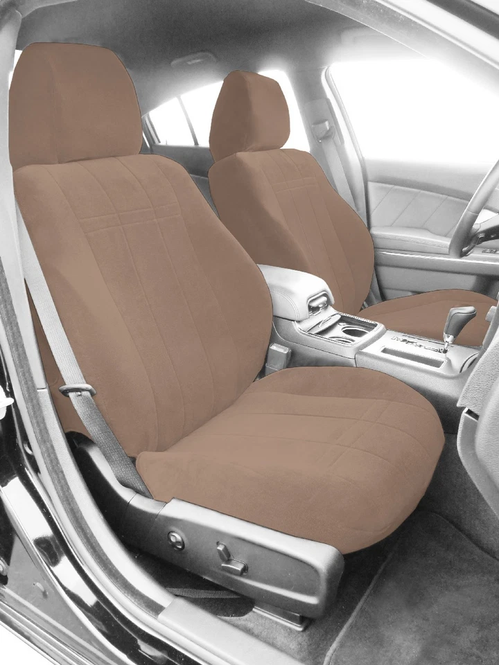 Fundas de asiento de coche CalTrend para Volkswagen Golf SportWagen 2016-2017 terciopelo beige Foto 2 de 4