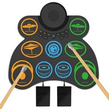 9 Pad Roll Up Electric Drum Set Quiet Practice Headphone Jack USB MIDI Speaker