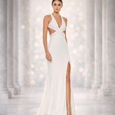 Mac Duggal Ivory Floral Sequin Criss Cross Gown – Size 4 – NWOT