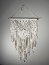 Handcrafted Artisanal Beige Macram  Wall Hanging Natural Feather 32x18
