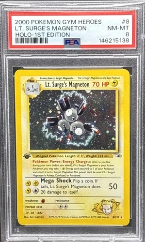 Lt Surge's Magneton 2000 Pokemon Gym Heroes 1st Edition Holo 8/132 PSA 8 NS1
