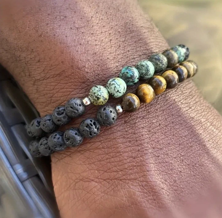 ✅Armband 2er Set Tigerauge Lavastein Afrika. Grün Edelstein Perlen Naturstein ✅ - Bild 2 von 4