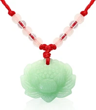 Lotus Pendant Necklace Jade Lucky Charm with Red Cord for Men Women, Fashion... 