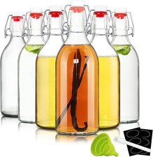 16oz Glass Bottles with Swing Top Caps - Reusable Airtight Storage Set of 6