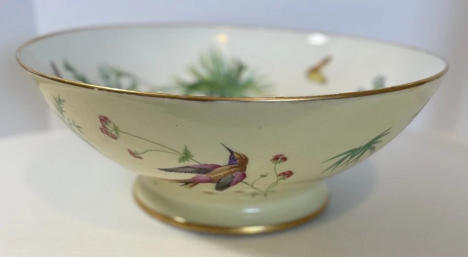 VTG Large Gold Rimmed Handpainted Punch Bowl with Birds, Butterflies and Plants - Image 4 of 4