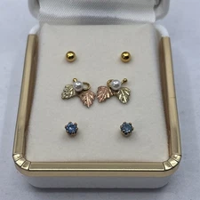 Black Hills Gold Earring Set 10K Interchangeable Studs December Blue Topaz Color
