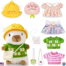 10.2" White Capybara Plush with 9 Pcs of Clothing and Accessories Super Soft