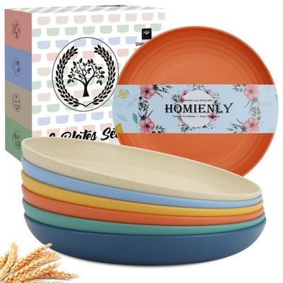 Homienly Deep Dessert Plates Wheat Straw 6 PCS 8 inch, Multicolor