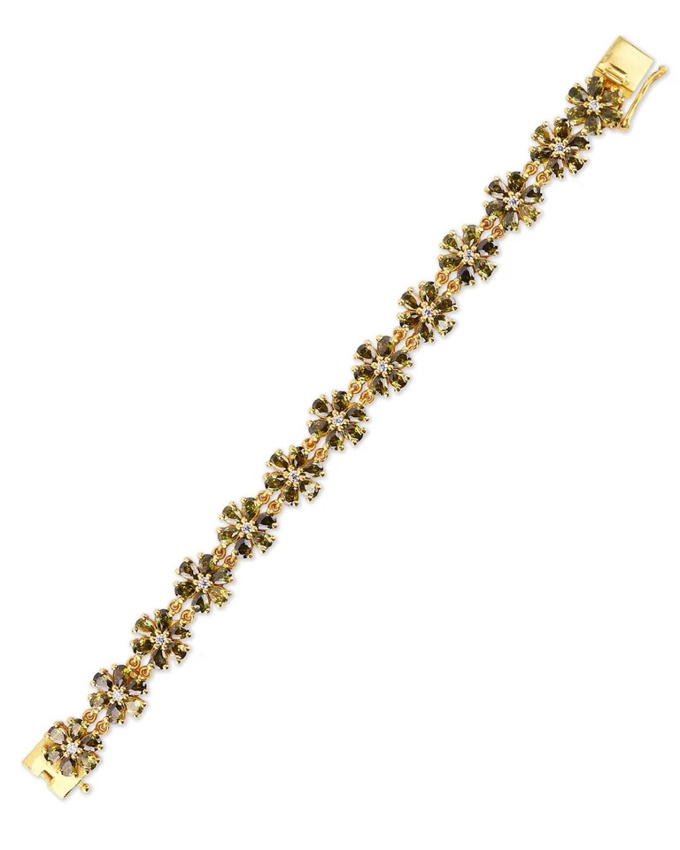 Pulsera de boda de peridoto en forma de flor para mujer de oro de 14k Vermeil Foto 4 de 4