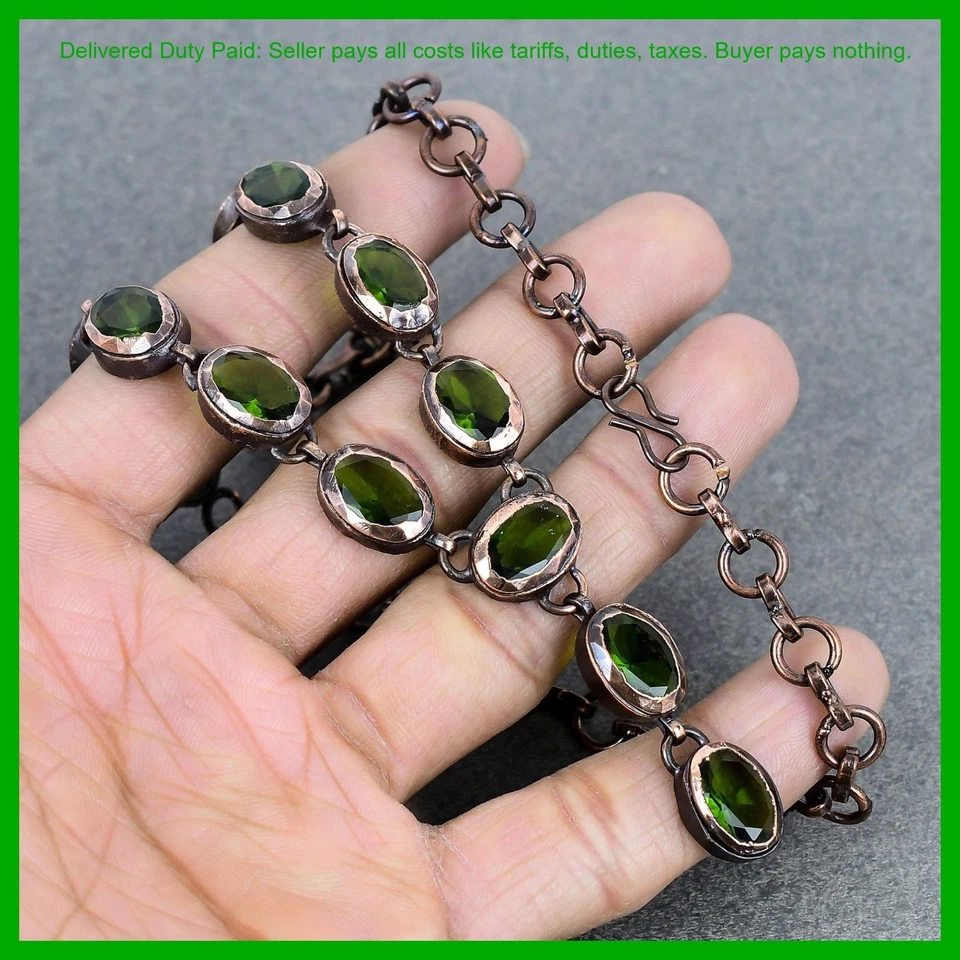 Venta Black Friday Cobre Peridoto Piedras Preciosas Cadena Electroformado Collar Joyería Foto 4 de 4