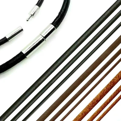 Echt Leder Armband Halskette Kette 17-80cm Edelstahl Druckhebelverschluss Silber - Bild 1 von 4