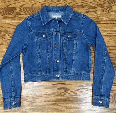 Chaqueta de mezclilla recortada para mujer American Apparel azul lavado mediano talla pequeña - Imagen 1 de 4