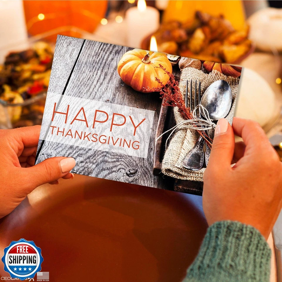 Thanksgiving Cards for Business and Family (Harvest Table Place Setting) Gree - Image 2 of 4