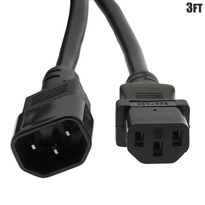 3FT 14/3 Power Cord Cable Extension IEC 320 C13 to C14 14AWG 3-Prong 125V 15A