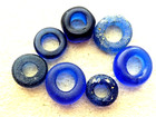 ANTIQUE  7  PCS  DIFF  COLOR  COBALT BLUE   RING  PATTERN GLASS TRADE BEADS — photo 3