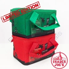 Trader Joe's Insulated Mini Tote Lunch Bag Red Green Set of 2 LIMITED EDITION !!