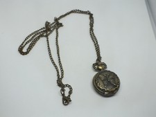Collectible Brass Tone Necklace Pocket Watch Pendant Ornate Non Working